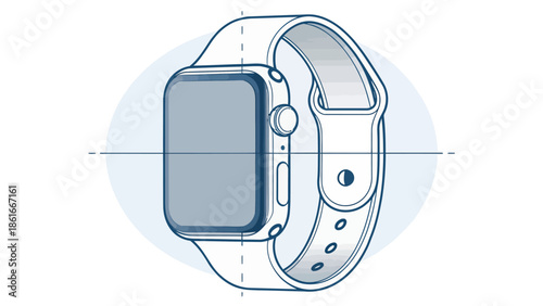 Smartwatch design with sleek modern look and technical blueprint