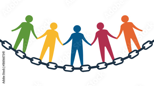 Diverse people linked together in unity and strength