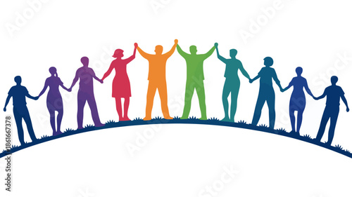 Diverse group of people holding hands in unity and celebration