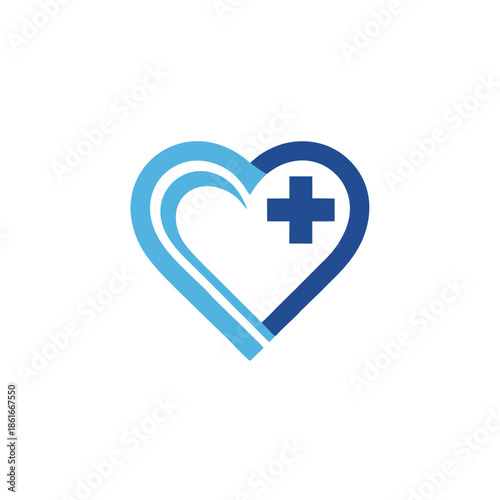 Heart with medical cross symbol in blue gradient illustration