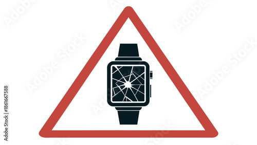 Broken smartwatch screen warning triangle symbol
