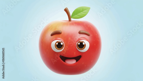 Cheerful cartoon apple character with a big smile and cute eyes.