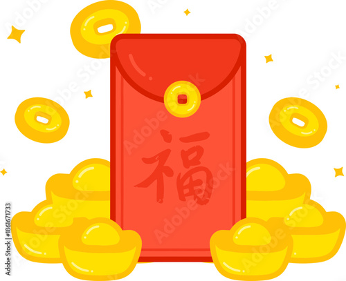 Red Envelope with Gold Coins.