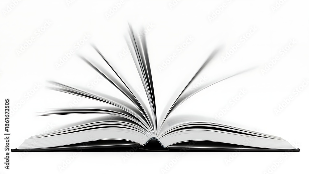 Fototapeta premium Open Book with Pages Flipping Isolated on White Background.