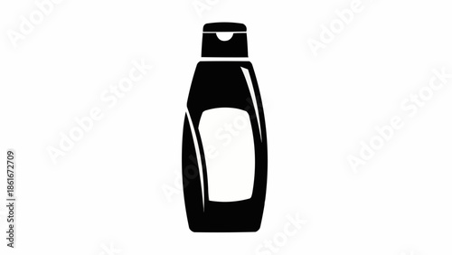 Simple Black and White Silhouette of a Shampoo Bottle with a Flip Cap.