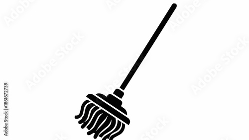 Simple black silhouette of a cleaning mop on a white background.
