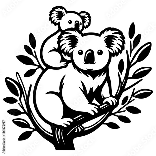 Koala Mother and Baby Illustration.