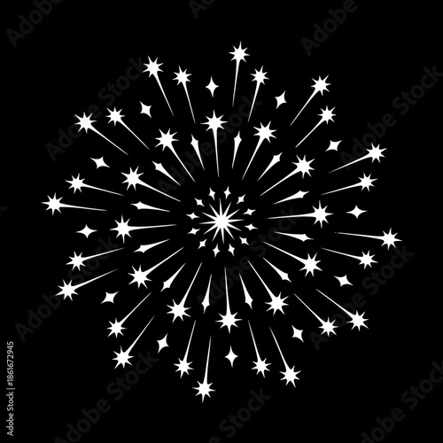 Bright fireworks lighting up the night sky on a black background celebrating a festive holiday night