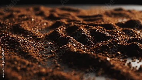 Intricate Patterns Formed by Fine Coffee Grounds on a Dark Surface, Showcasing Natural Texture and Earthy Tones