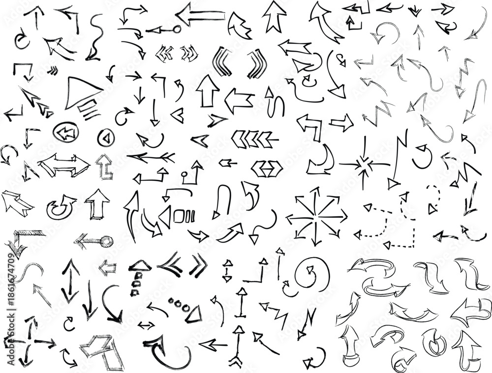 Obraz premium Mega collection of black doodle arrow icons and sketch pointers