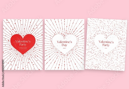 Valentines Day Flyer Poster Template in Red & White with Luxury Love Heart Vector Concept