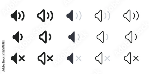 speaker volume and mute audio icon set for sound control ui web interface design