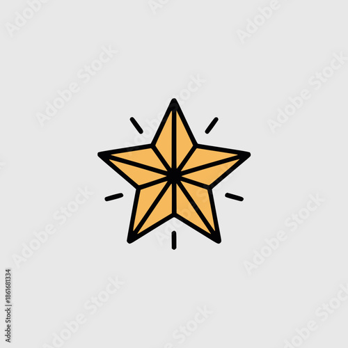 Shining golden star icon with dynamic lines