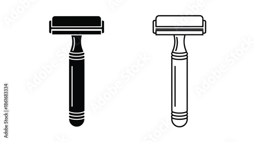 Two different safety razors depicted in a black and white line art style