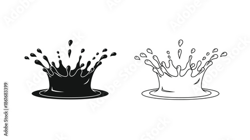 Splash effects A black and white illustration of water droplets and liquid impact