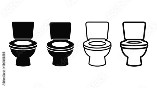 Four toilet icons in varying styles black and white vector illustration