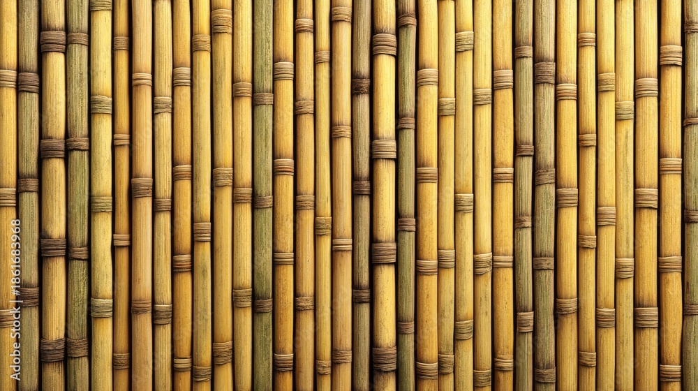 Naklejka premium Bamboo mat texture, natural asian material, light yellow wood, vertical lines, spa and zen background 