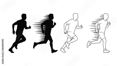 Illustrating motion a series of running figures in varying states of blur
