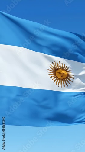 Argentina Flag Waving Motion Graphic Under Clear Blue Sky