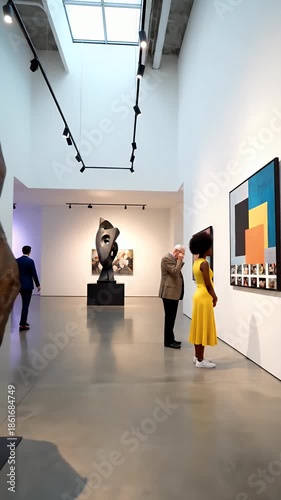 Art Gallery Footage People Admiring Sculptures And Paintings