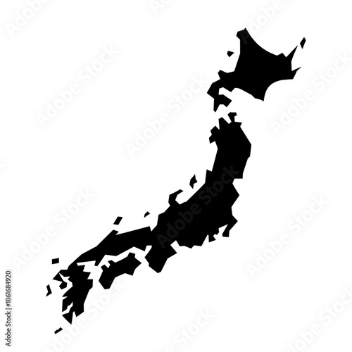Japan's Geographical Map in Black Silhouette For Geographic Reference