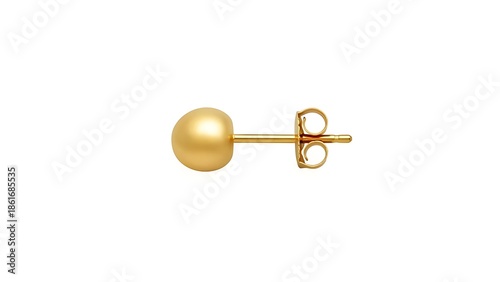 A single gold stud earring with a rounded, smooth head, viewed from the side, on a white background