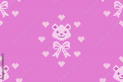 Bear heart pink floral background