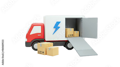 3D Cartoon Delivery Truck with Boxes and Ramp