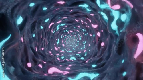 Abstract Neon Tunnel A Journey Through a Luminous Wavy Portal with Glowing Pink and Blue Lights.