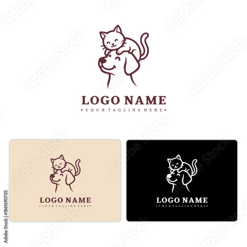 Editable Cat and Dog Line Art Logo – Veterinary Clinic Branding