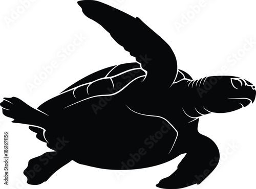 Underwater sea turtle gliding illustration for ocean themes