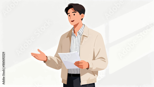 Man holding paper and gesturing