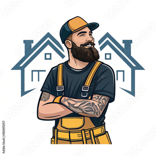 Construction Tradesman Character Logo Vector Design