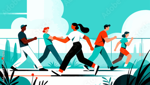 Group of people running outdoors