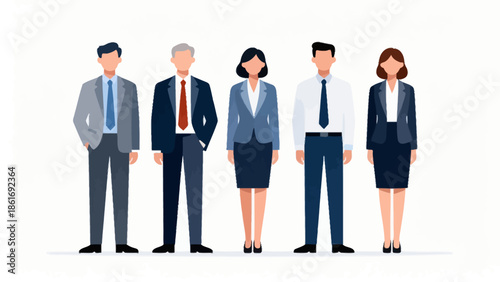 Five business professionals in formal attire