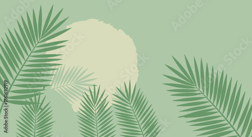 Minimalist Tropical Greenery Illustration Featuring Palm Leaves and Sun in Soothing Colors