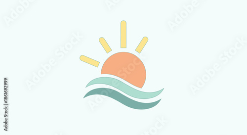 Minimalist Sunrise Over the Sea Illustration Depicting Dawn and Waves