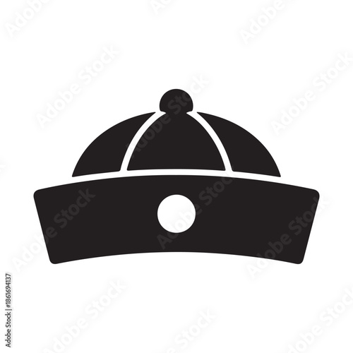 Black and White Icon of a Traditional Hat Isolated on Transparent Background