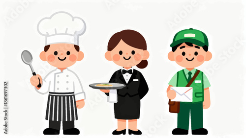 Three cartoon workers in different professions