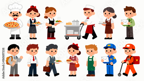 Cartoon workers in various jobs