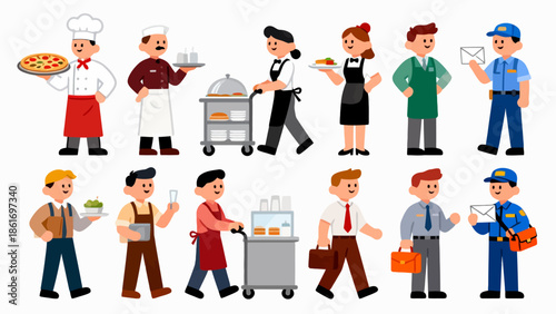 Cartoon workers in various jobs