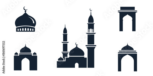 Black and white islamic architecture symbols and mosque
