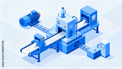 Blue industrial machine with conveyor belts
