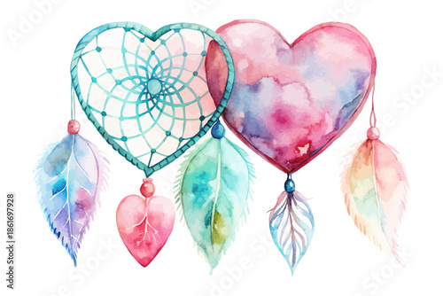 Watercolor Heart Dreamcatcher Romantic Valentine Element illustration