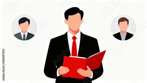 Businessman reading book with colleagues