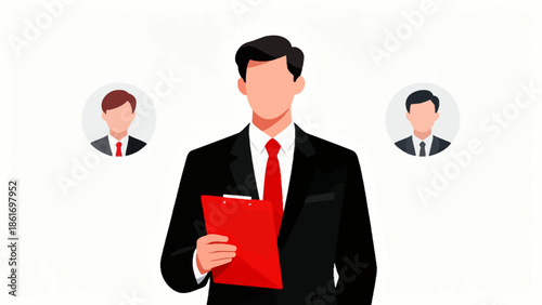 Businessman with clipboard and colleagues