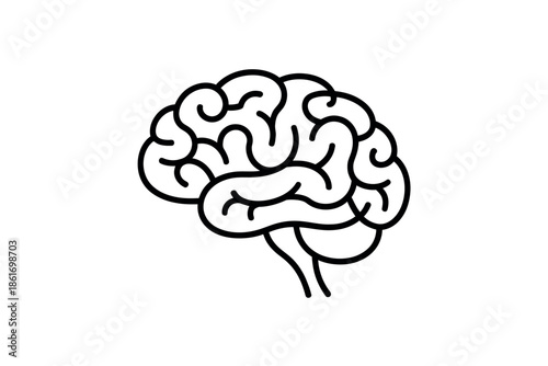 A simple line drawing of a human brain on a white background.