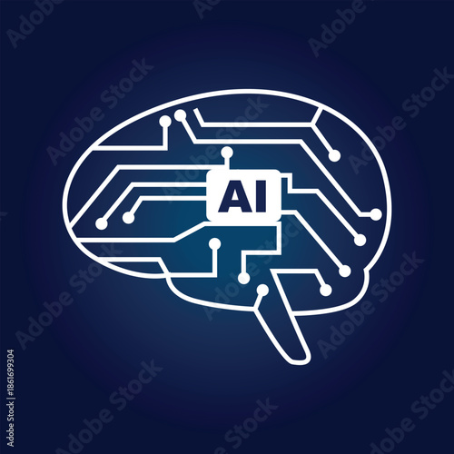 Artificial Intelligence Brain Circuit Icon on Dark Background