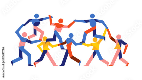 Abstract Figures of People Holding Hands in Unity and Movement