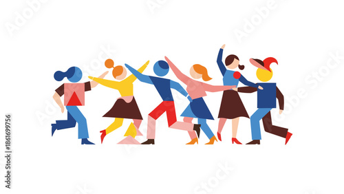 Abstract Figures of People Dancing Together in Joyful Celebration